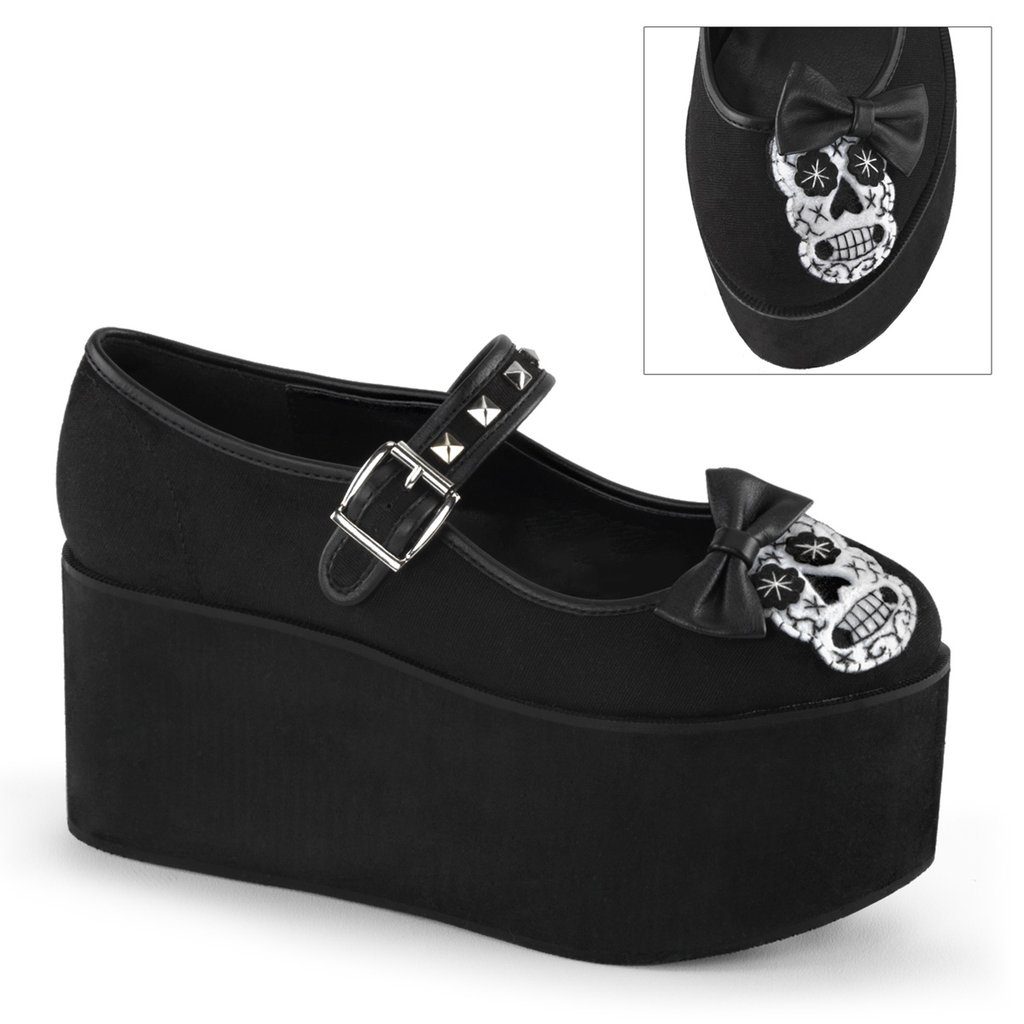 Chaussures Plateforme Demonia Click 02 3 Toile Femme - Noir 38164-EVXR